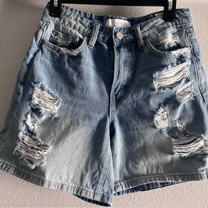 Light Blue Distressed Denim Jean Shorts - Women's
